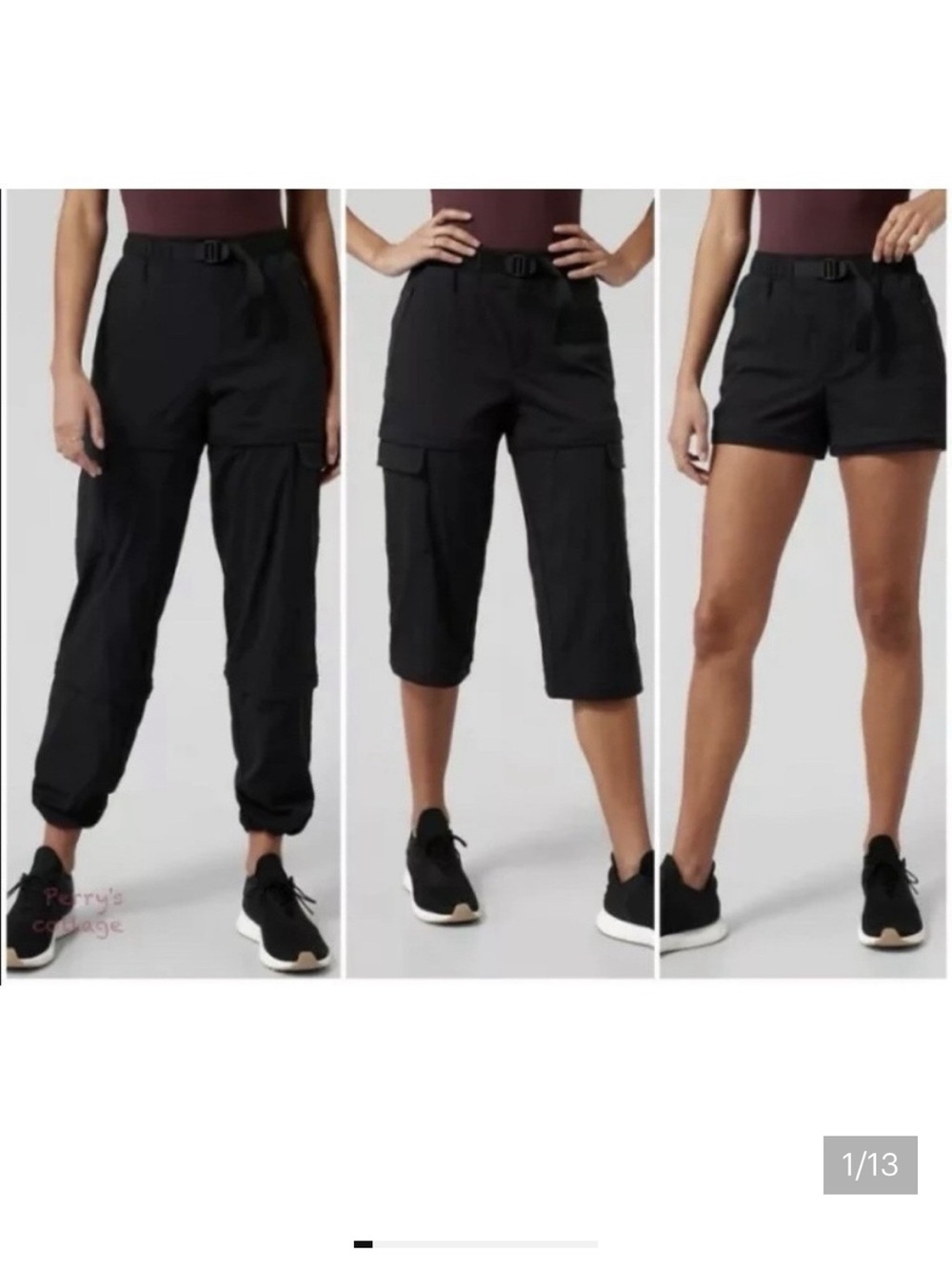 Athleta 3-in-1 Trekkie Convertible Hike Pant Black 988052 Size 14 Womens